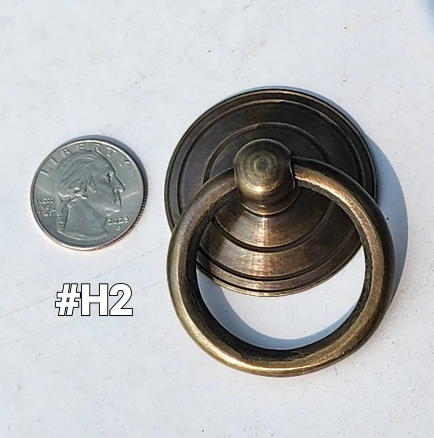 Rustic Antique Style Solid Brass Round Ring Pull Handles Backplate 1-3/4"dia x Ring Pull 1-3/4"dia #H2