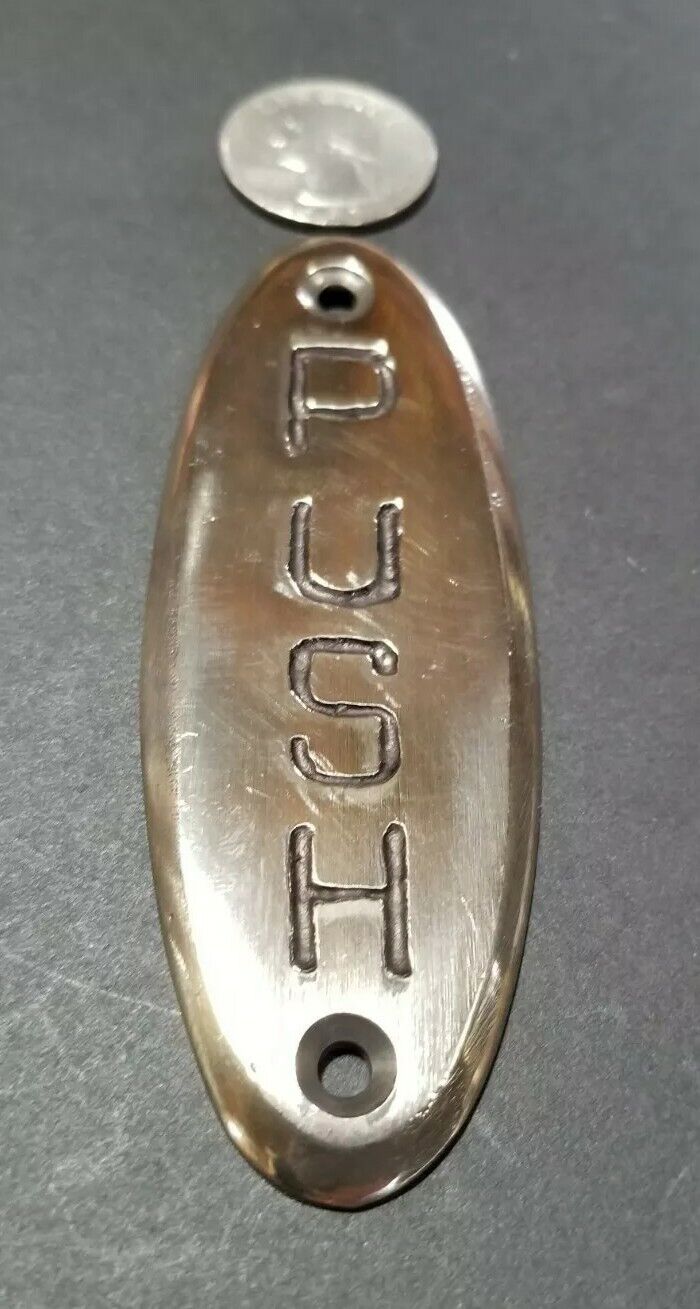 PUSH Door or Bell sign Antique Original Art Deco POLISHED Solid Brass 4" #F12s