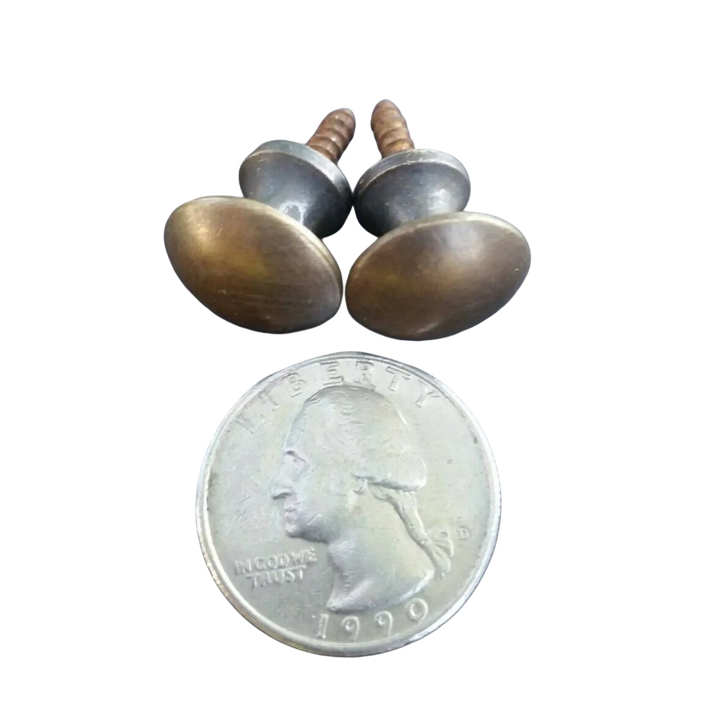 2 Antique Style Barrister Bookcase Small Knob Pull, Solid Tarnish Brass, Macey, Globe Wernicke #K2