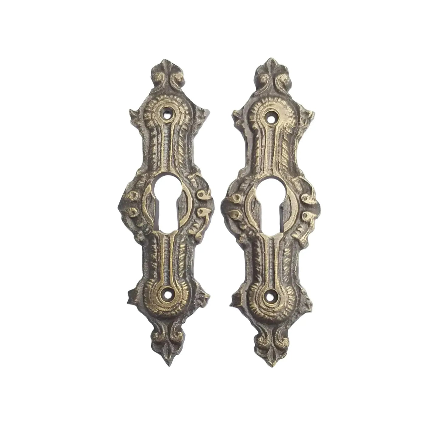 2 Antique, Brass, Keyhole Cover, French Escutcheons, Hardware, Doors and locks 3 1/4" #E20