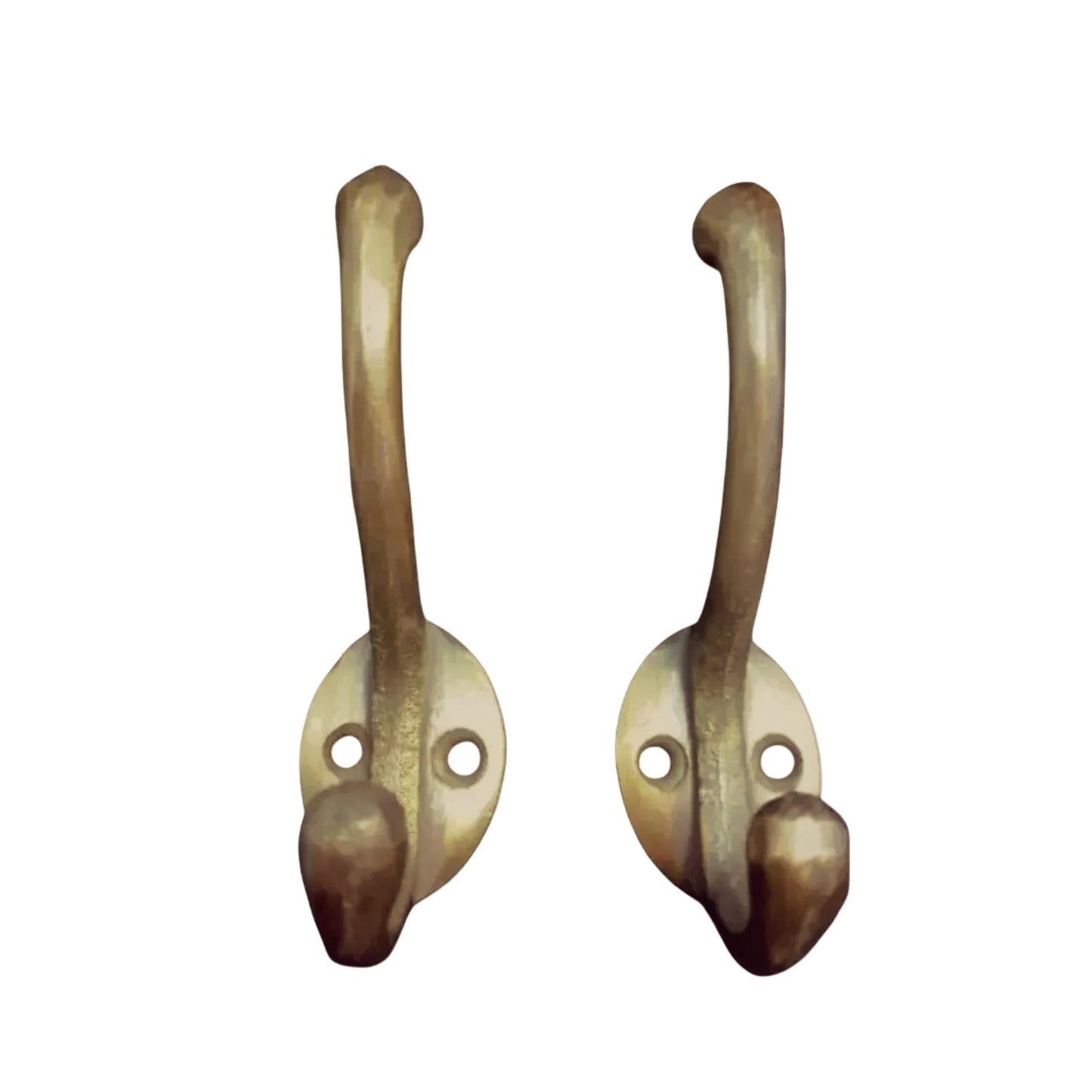 2 Solid Antique Brass Double Coat Hooks w. Oval Backplate 3" x 2" #C9
