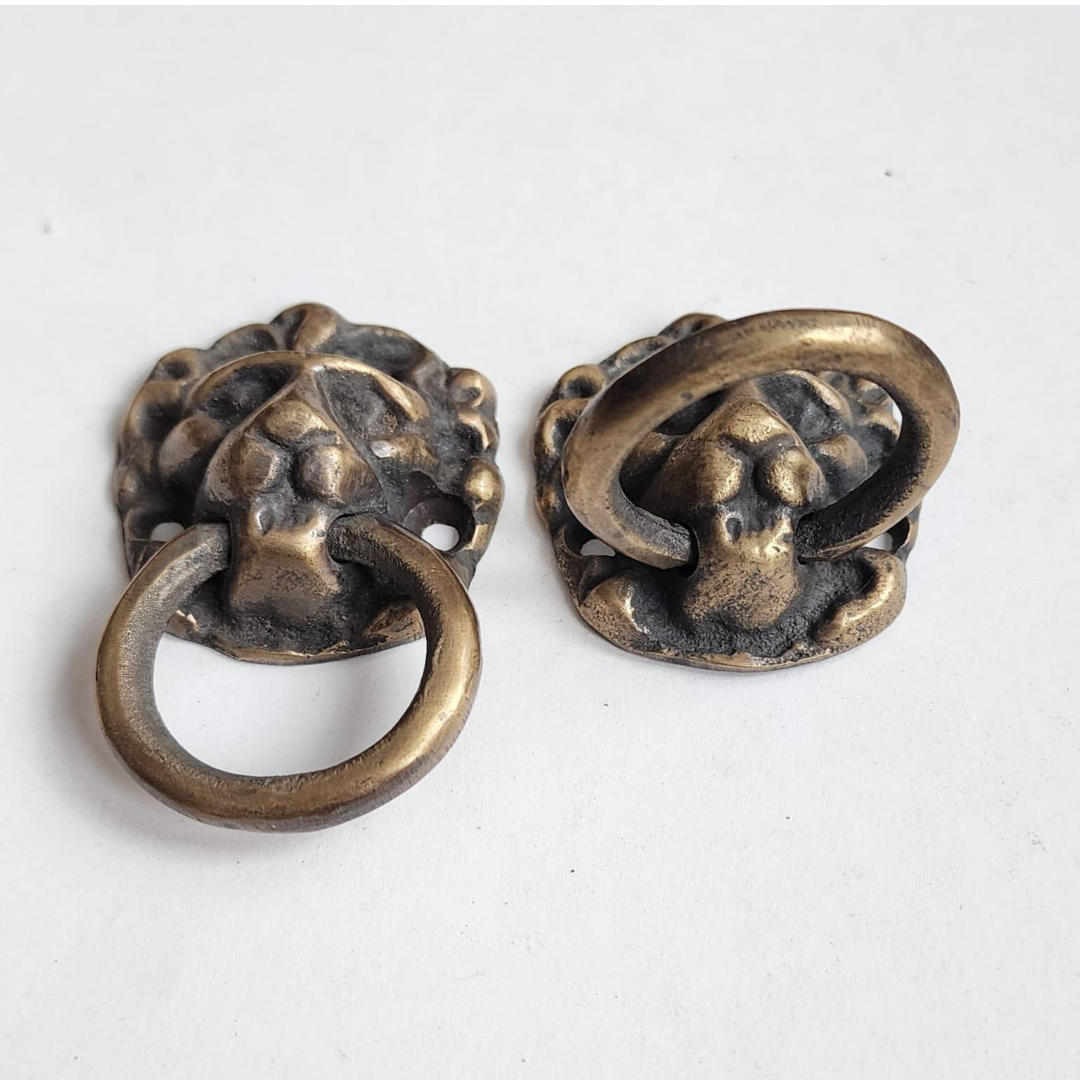 2 Antique Style Brass Lion Head Ring Pulls Handles, Knobs,Door Knockers#H13