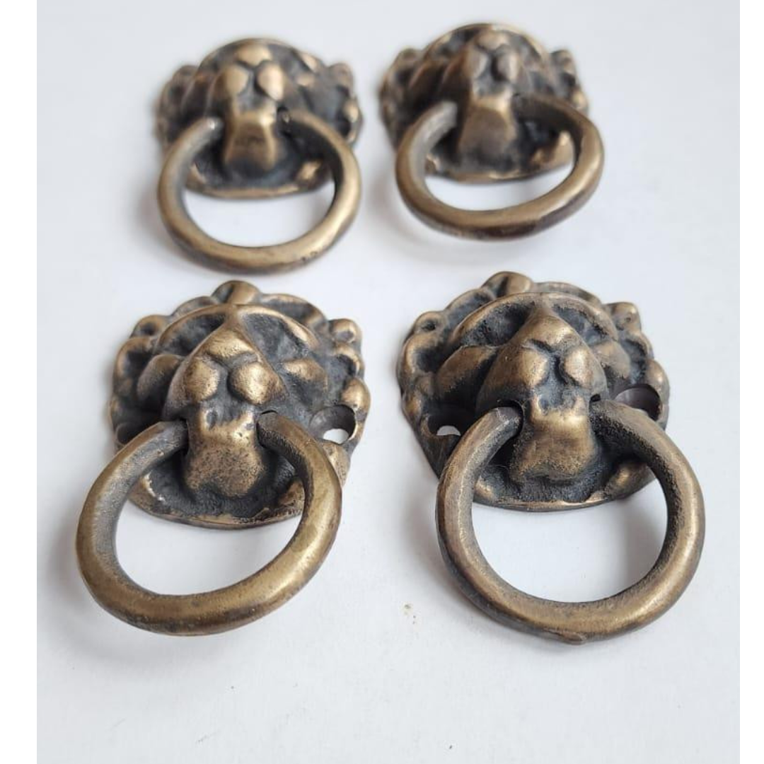 2 Antique Style Brass Lion Head Ring Pulls Handles, Knobs,Door Knockers#H13