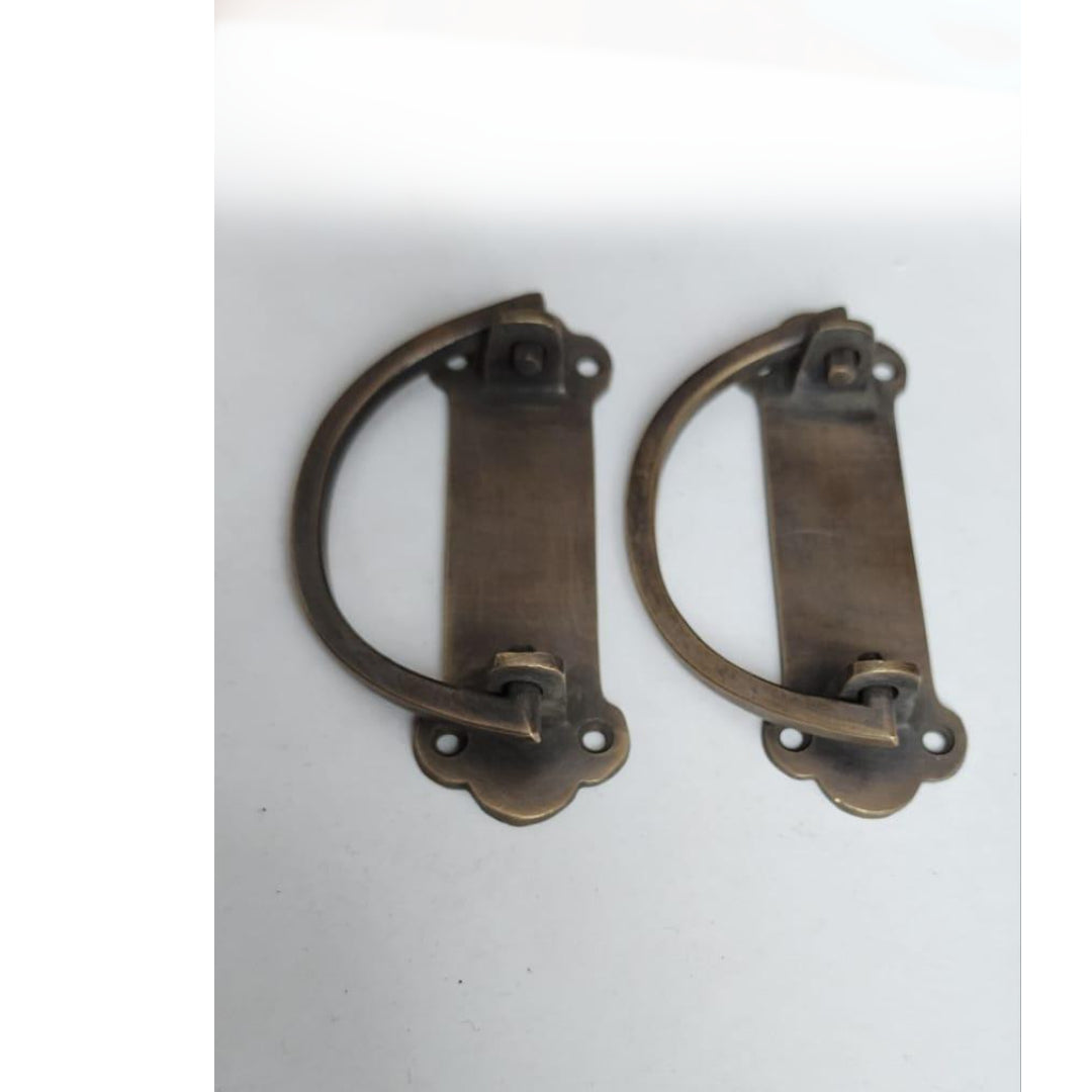 2 Antique Style Solid Brass Dresser, Tool Chest, Trunk Handles, Pulls, Trap Door, 4-1/8" #P19