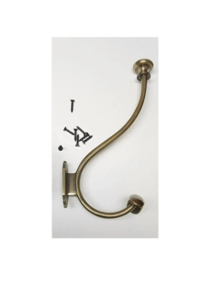 1 Large Antique Style Solid Brass Wall Mount double Hook Coat / Hat Rack #Q10