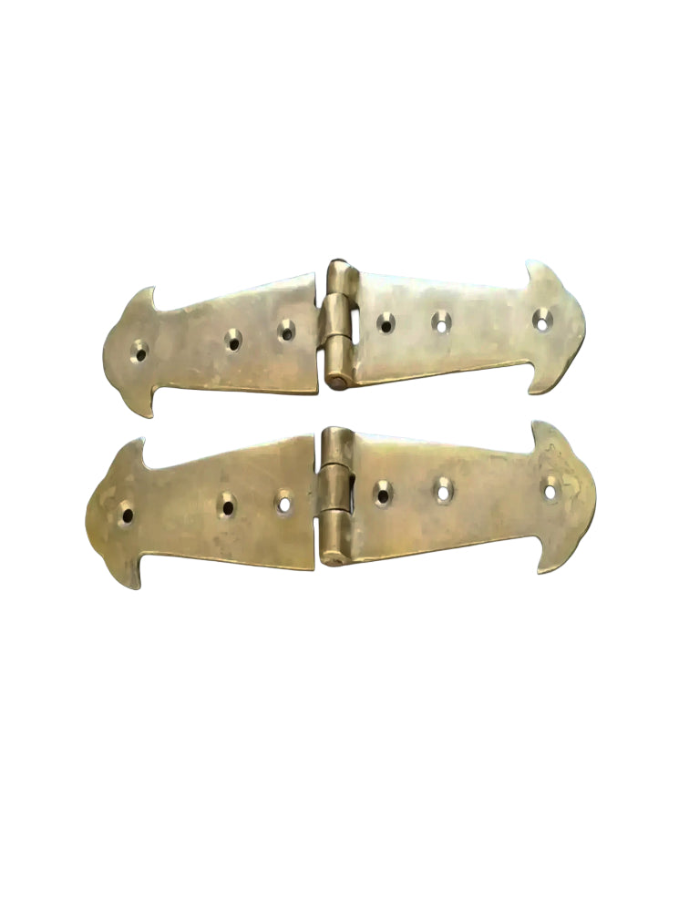 Salvage Antique Solid Brass Ornate Pair (2) Rustic Hinges Old Trunk Box , Cabinet Doors 6" long #X1