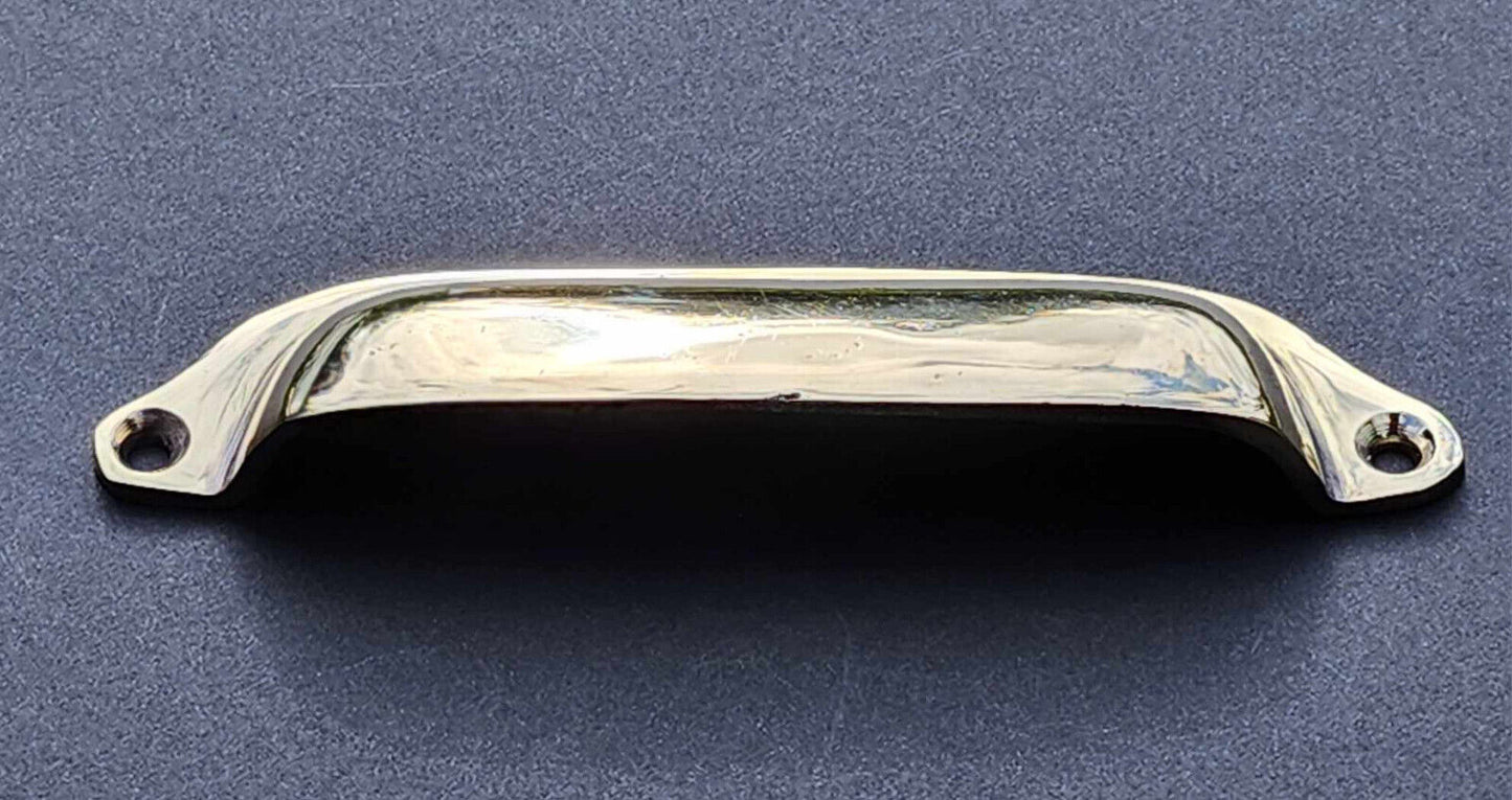 POLISHED Antique Vtg. Style Solid Brass Cabinet Pull Cup Handle 4-1/2" ctr #A21s