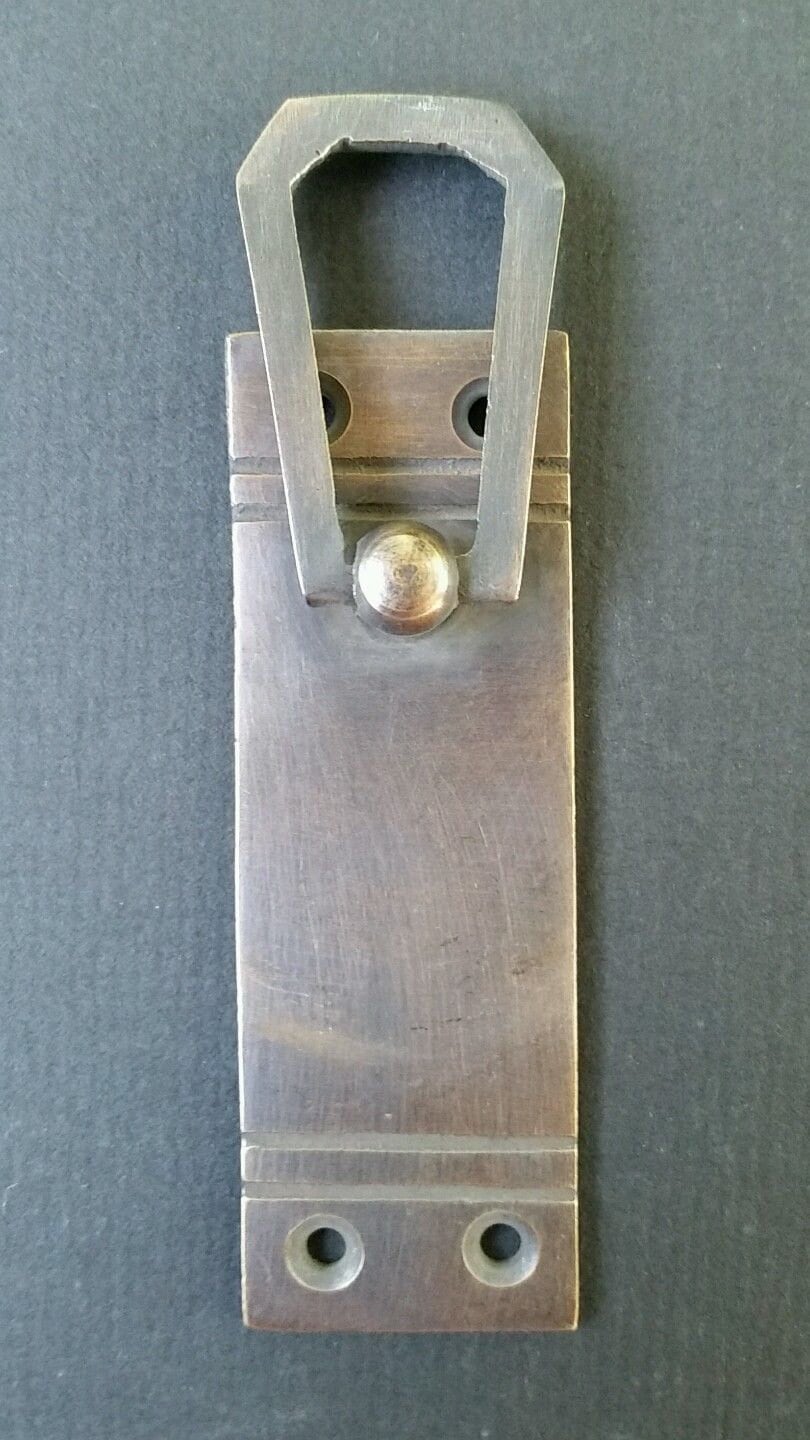 4 x Arts and Crafts, Mission Frank Lloyd Wright style brass handle pull antique style hardware.Cabinet restore. Unlaquered. 3 3/8" long #H34