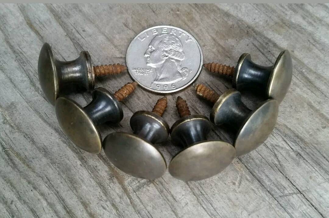 6 x SMALL Antique Vintage Style Barrister Bookcase Knobs 3/4" dia. Solid Tarnished Brass #K1