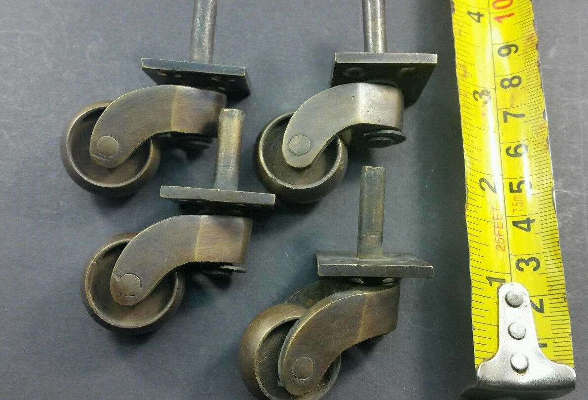 4 x Antique Style Cast Solid Brass Swivel Caster Wheel Pivot Industrial Strong Table Leg Cap Ends .non-laquered.#W2