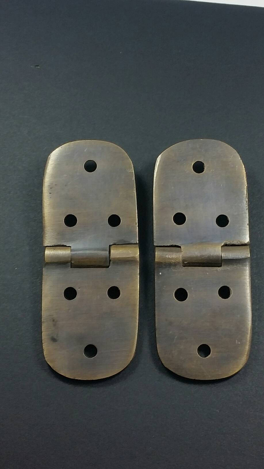 Pair of Small Brass Cabinet or Chest Surface/Butt, Antique Vintage style Hinges w. oval ends 3"w #X18