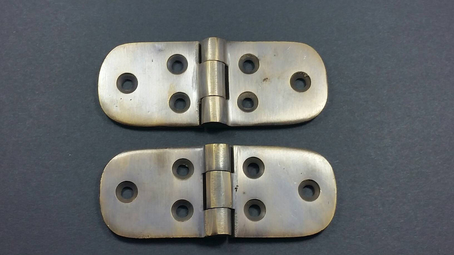 Pair of Small Brass Cabinet or Chest Surface/Butt, Antique Vintage style Hinges w. oval ends 3"w #X18