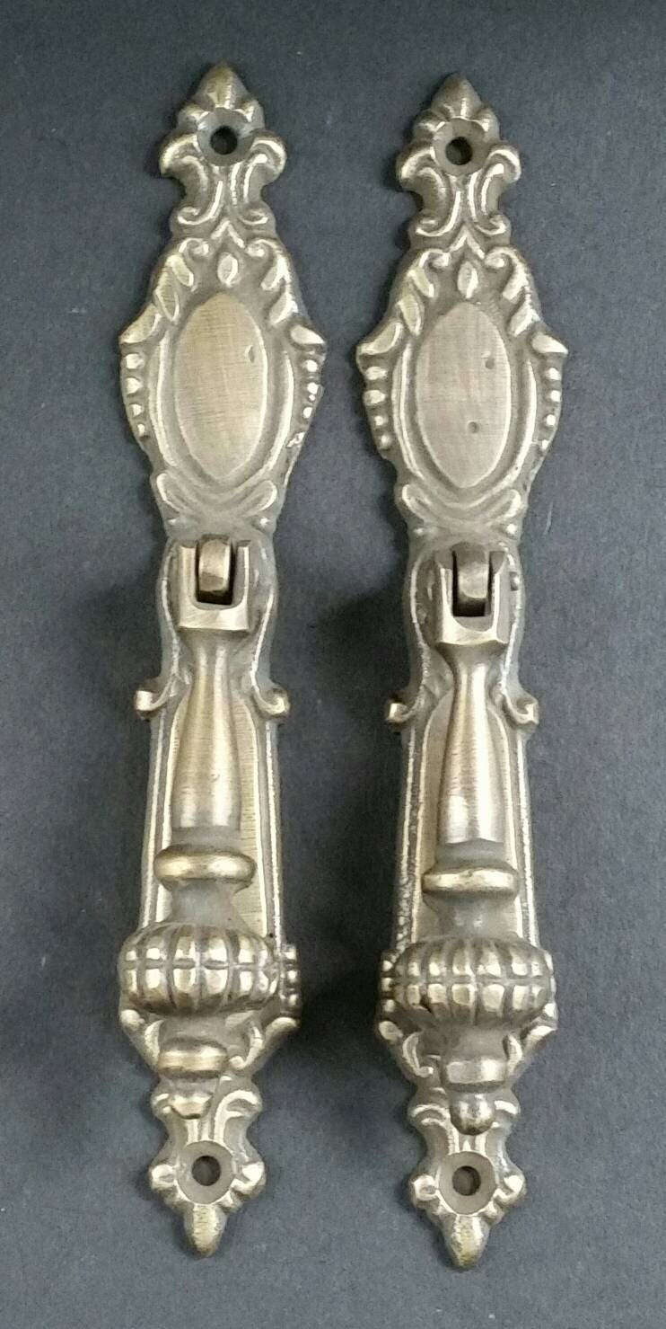 1 x large solid brass ornate Teardrop Pendant Pull Handles decorative classical design 5-7/8" #H18