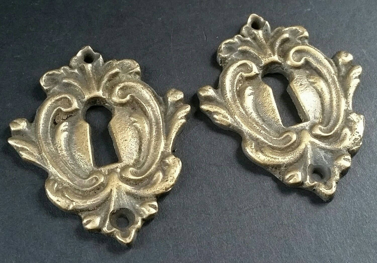 2 x Antique Style Solid Brass Eschutcheons, Key Hole Covers for doors, locks, furniture,j ewelry parts 2-1/4" tall #E9