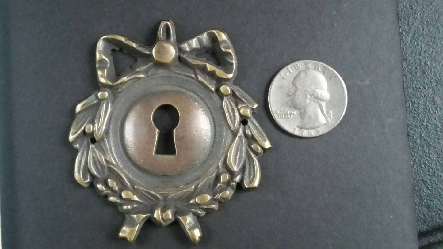 2 x Antique Style French Brass Escutcheon, Hardware Ornate Fancy Keyhole Cover,Door,Lock, Louis XIV French Country, approx 2 1/2" dia. #E12