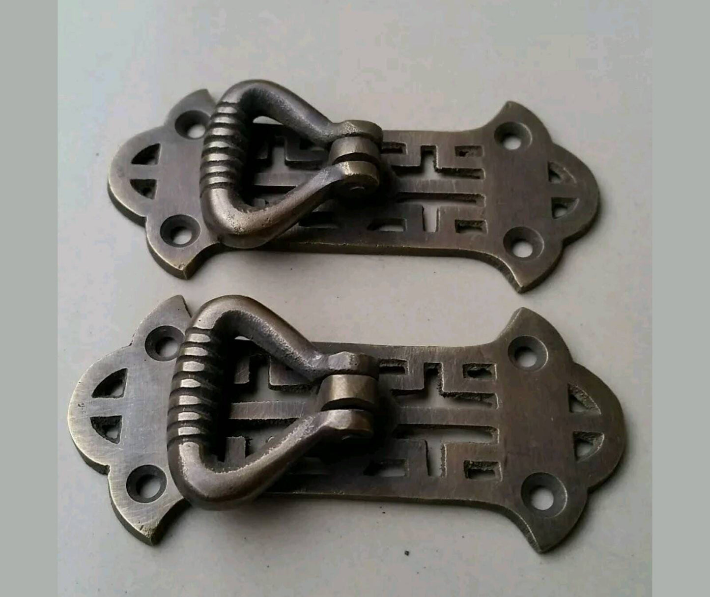 4 x Vertical Handles w. Ring Pull Chinese Chippendale Design Arts and Crafts 2 7/8" long #H20