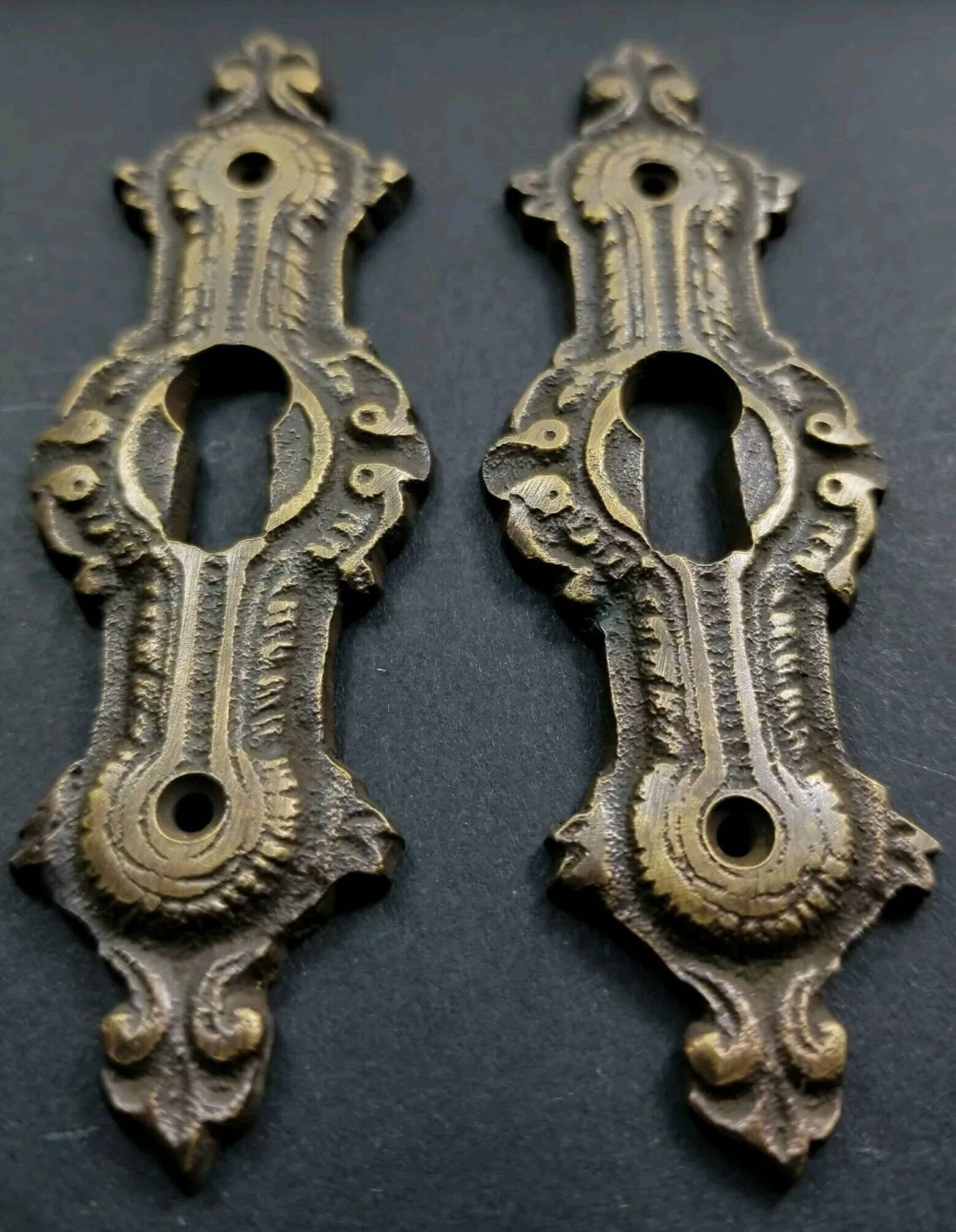 2 x Antique ,Brass, Keyhole cover,French Escutcheons, Hardware,Doors and locks, Ornate Keyhole,skeleton keys, 3 1/4".Unlaquered. #E20