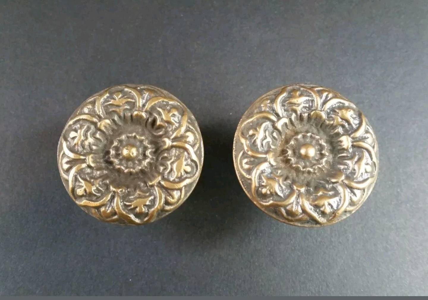 Large 2" dia. Antique Style Solid Brass Decorative ROUND KNOBS Ornate FLORAL, Classic designs Unlaquered. #Z27