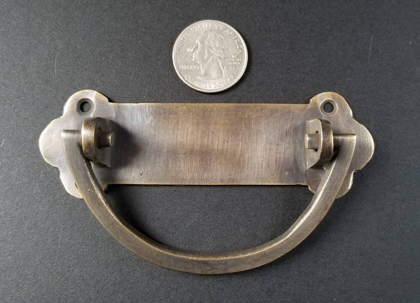 2 x Antique Style Solid Brass Dresser, Tool Chest, Trunk Handles, Pulls, Drop Handle, Trap Door, Toolbox 4-1/8" #P19