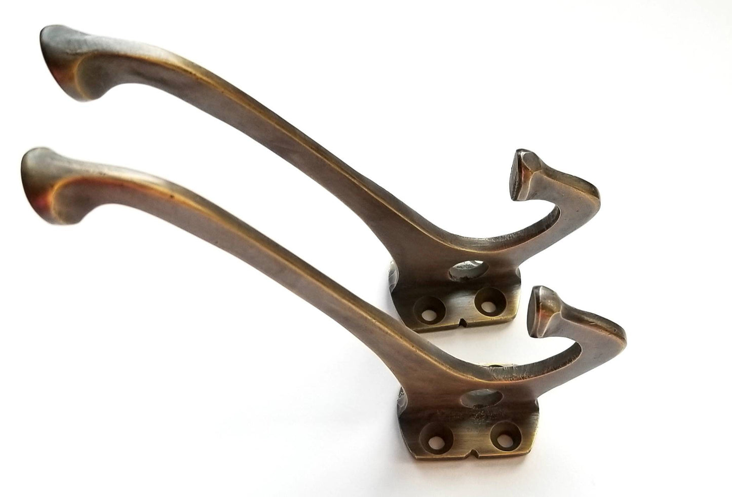 2 x Strong Arts and Crafts, Mission, Frank Lloyd Wright antique style coat hat towel double hooks 4". Unlaquered. #C7