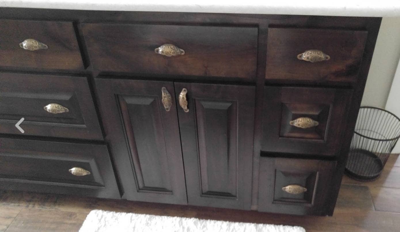 2 Apothecary Cabinet Drawer Bin Pull Handles 3" cntrs (3-9/16" wide) Solid Ornate Brass #A2