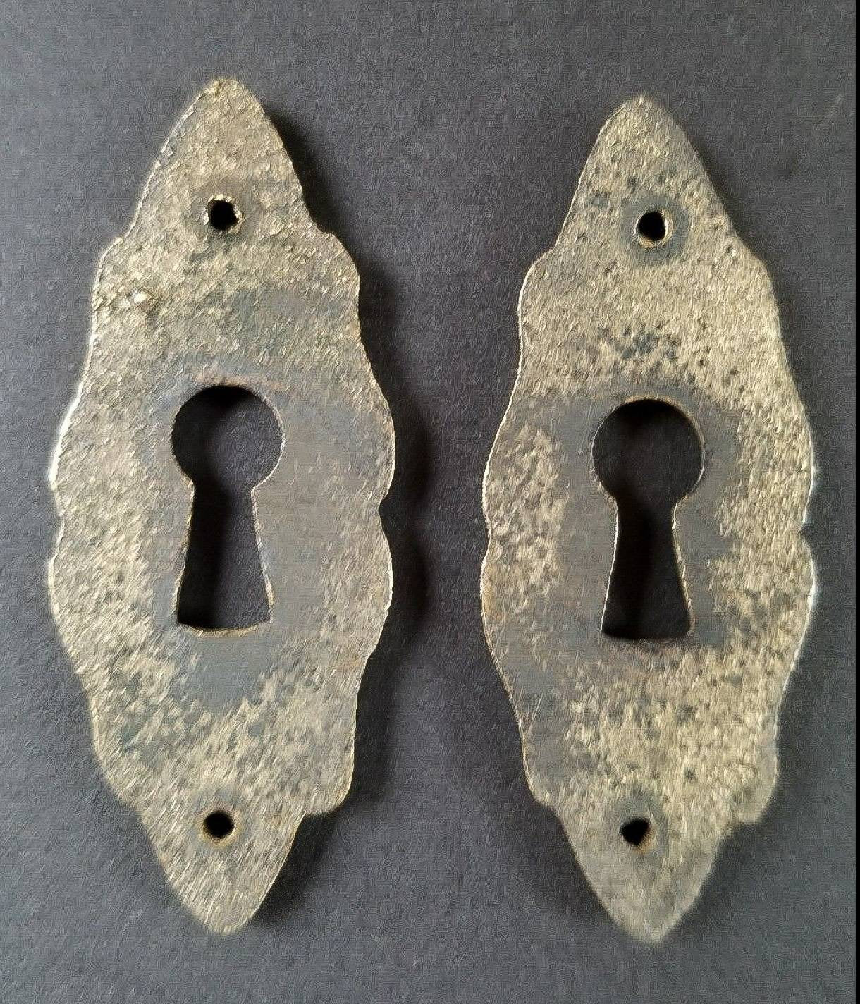 6 Ornate Vertical Small Solid Brass Eschutcheon Keyhole Covers size 2" tall jewelry component #E4