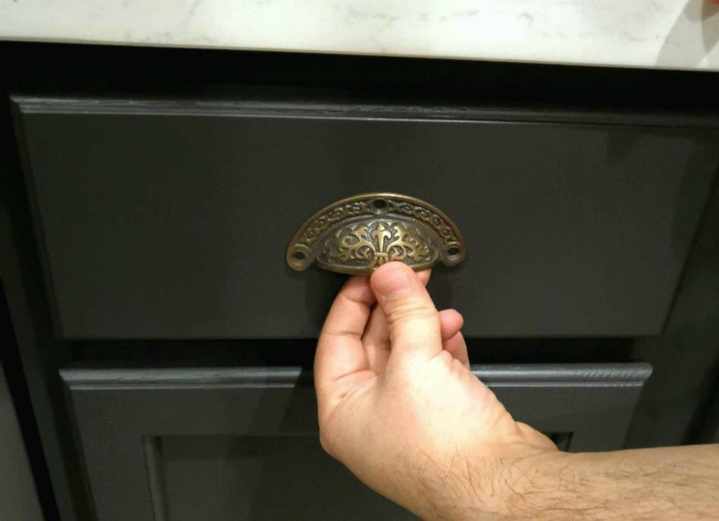 4 Antique Vintage Victorian style brass apothecary bin pull handles 3-7/16"wide (3" centers) #A5