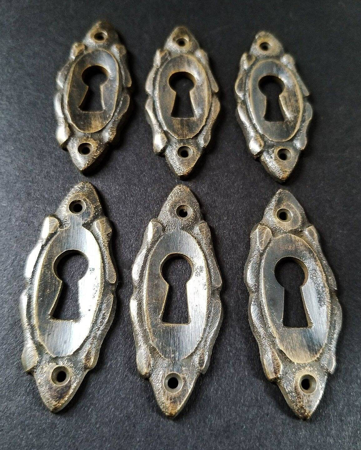 6 Ornate Vertical Small Solid Brass Eschutcheon Keyhole Covers size 2" tall jewelry component #E4
