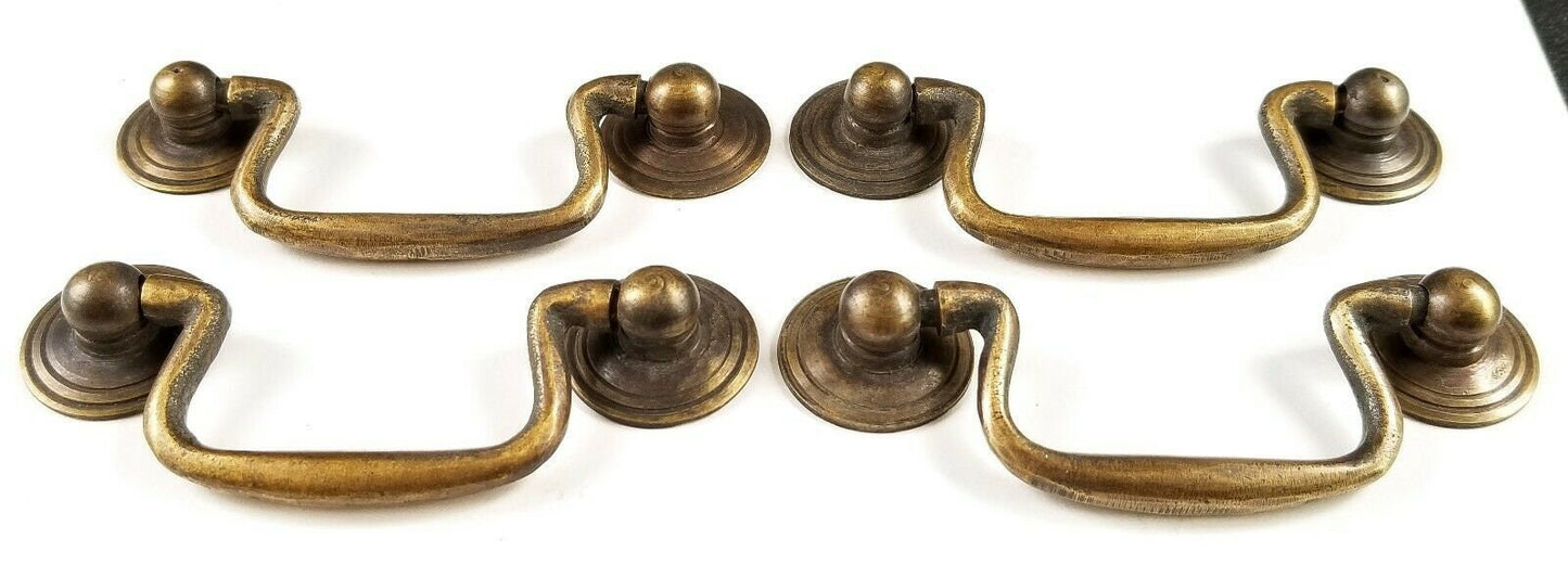 4 x Ant.Style Brass Swan Neck Bail Pull Drawer Cabinet Handles 2-3/4"cntr #H43