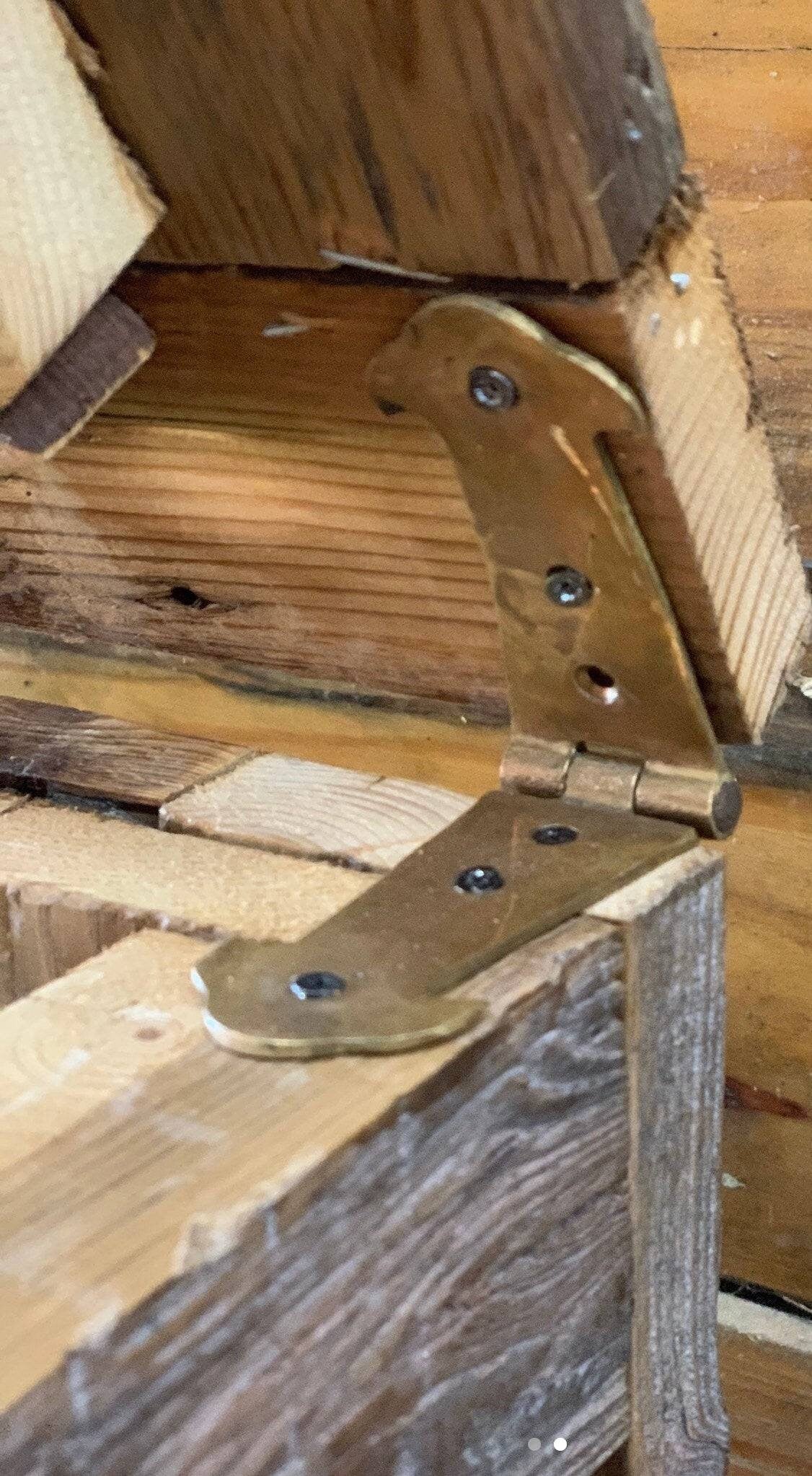 2 x Antique Style Solid Brass Ornate Rustic Rat Tail Hinges Old Trunk Box Lid Cabinet Doors 6" long.Unlaquered.#X1