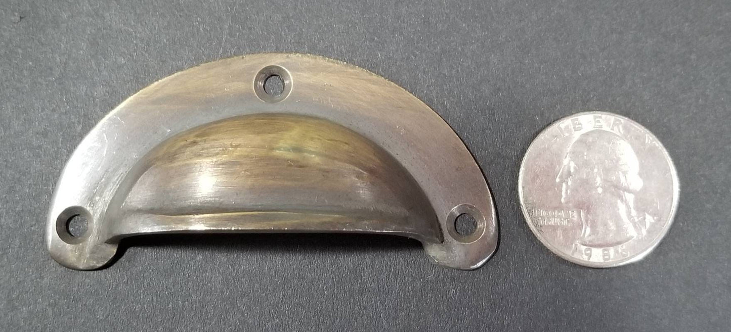 2 small Antique Bin Cup Pull Drawer Cabinet Handle Solid Brass 2-5/16" centers #A14