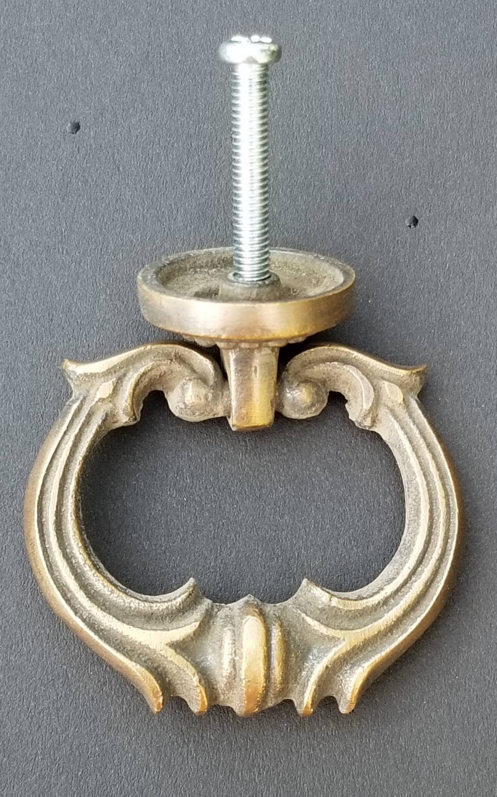 4 x Ornate Solid Brass Ring Pull Handle with Detailed Drop Ring and Backplate Antique Vintage Style 1-3/4", Superb quality #H10