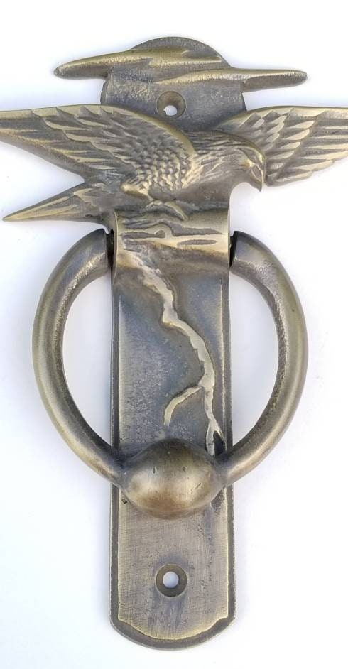 Solid Tarnished Brass Spreadwing Eagle Doorknocker Traditional, Nature Inspired, 5-5/8" long #D1