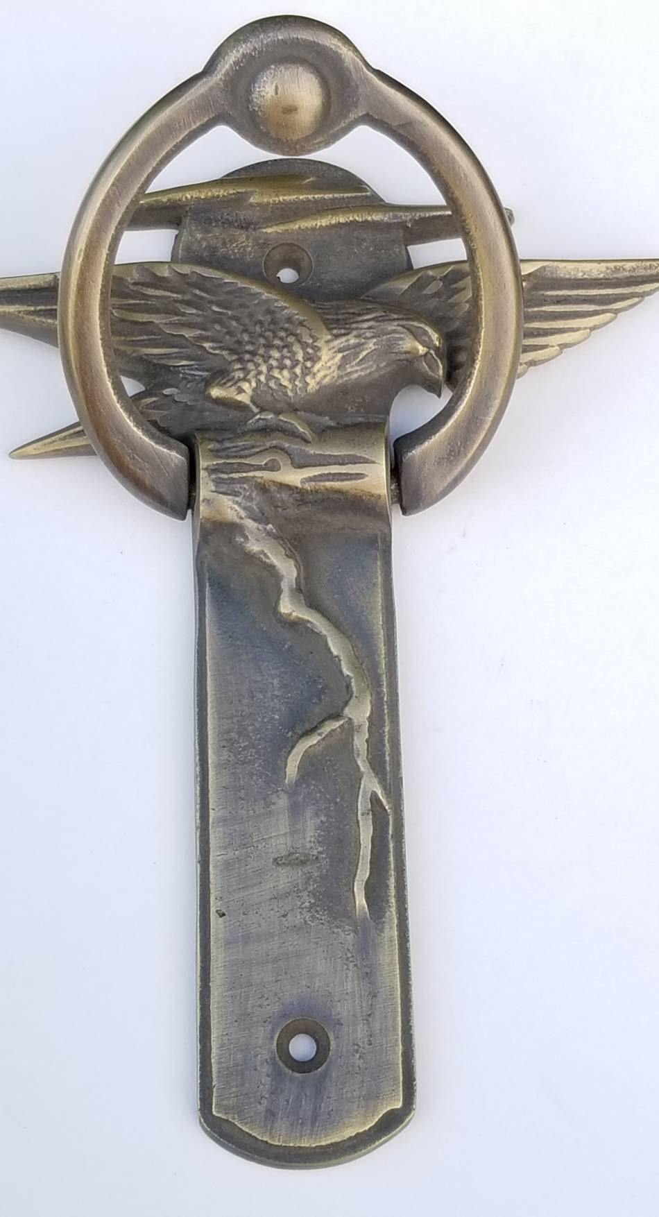 Solid Tarnished Brass Spreadwing Eagle Doorknocker Traditional, Nature Inspired, 5-5/8" long #D1