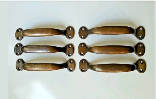 Solid Brass Antique Style Lg. Strong File Cabinet Handle, Trunk Handle, Gate Handle, Kitchen, Bathroom Pull 4-3/4" center (5-1/2"w) #P1