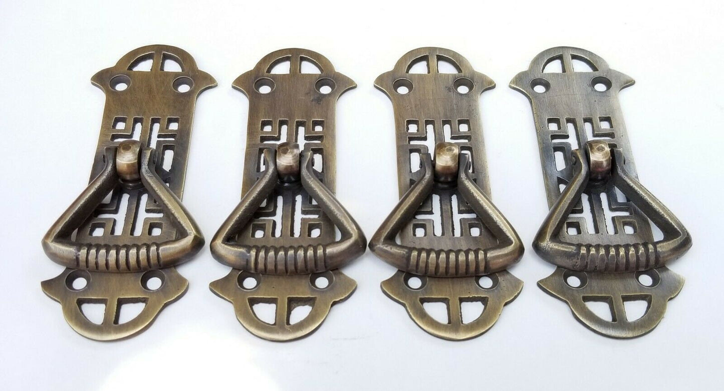 Vertical Handle w. Ring Pull Chinese Chippendale Design Arts and Crafts 3-7/8" long #Q5