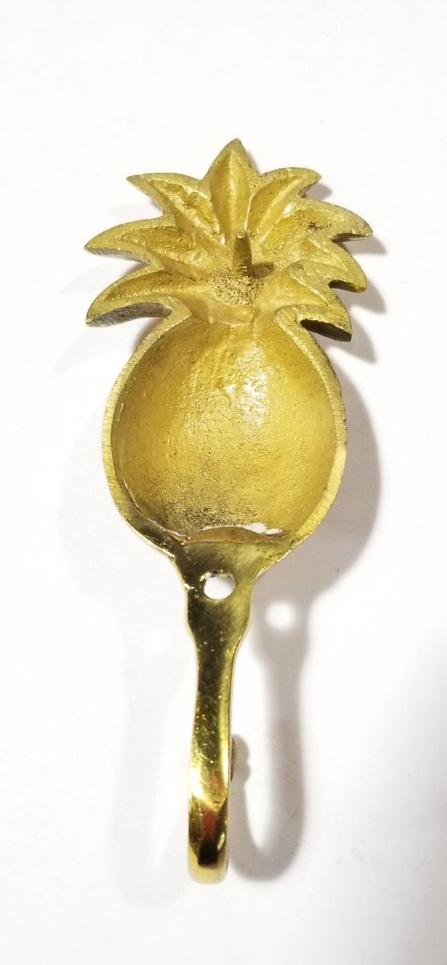 4-1/4" PINEAPPLE HOOK Shiny Solid Brass Hanger, Coat Hat Towel Hook, Hanger, House warming, tropical decor, Welcome,Robe Hooks,Coats #Q11