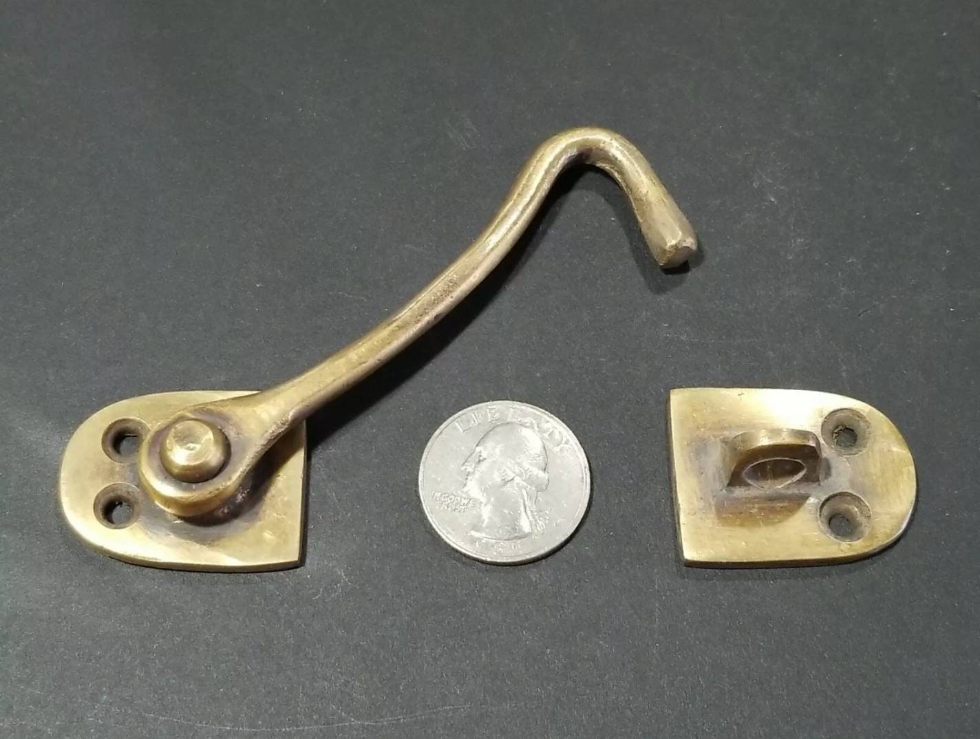 Solid Brass Cabinet, Door, Gate, Shutter, Window, Hook Latch Lock, Toggle hook 4-1/2"w. #X25