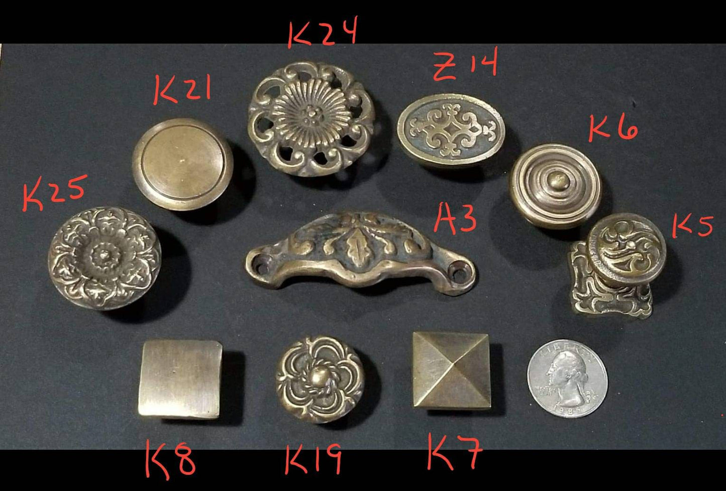 4 x Apothecary Cabinet Drawer Bin Pull Handles in Solid Brass with Oak Leaf Motif Un-laquered. 2-3/8" centers (2-7/8"wide).woodworking. #A3.