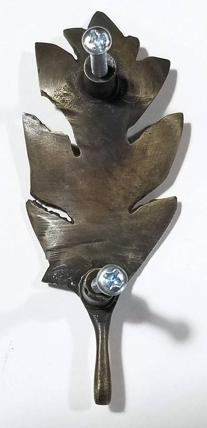 Unique Antique Style Solid Brass Oak Leaf handle 4" long overall (approx 2" centers) #P8
