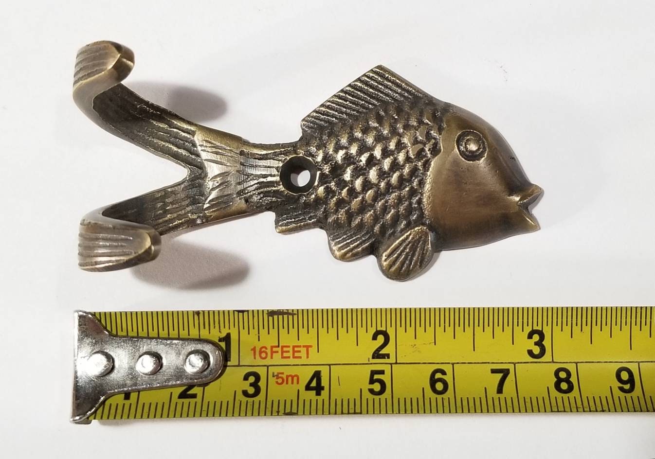 2 Vintage Style FISH HOOKS Solid Brass Coat Hat Towel Hanger, gift idea, fishing, fisherman 3".unlaquered. #C23