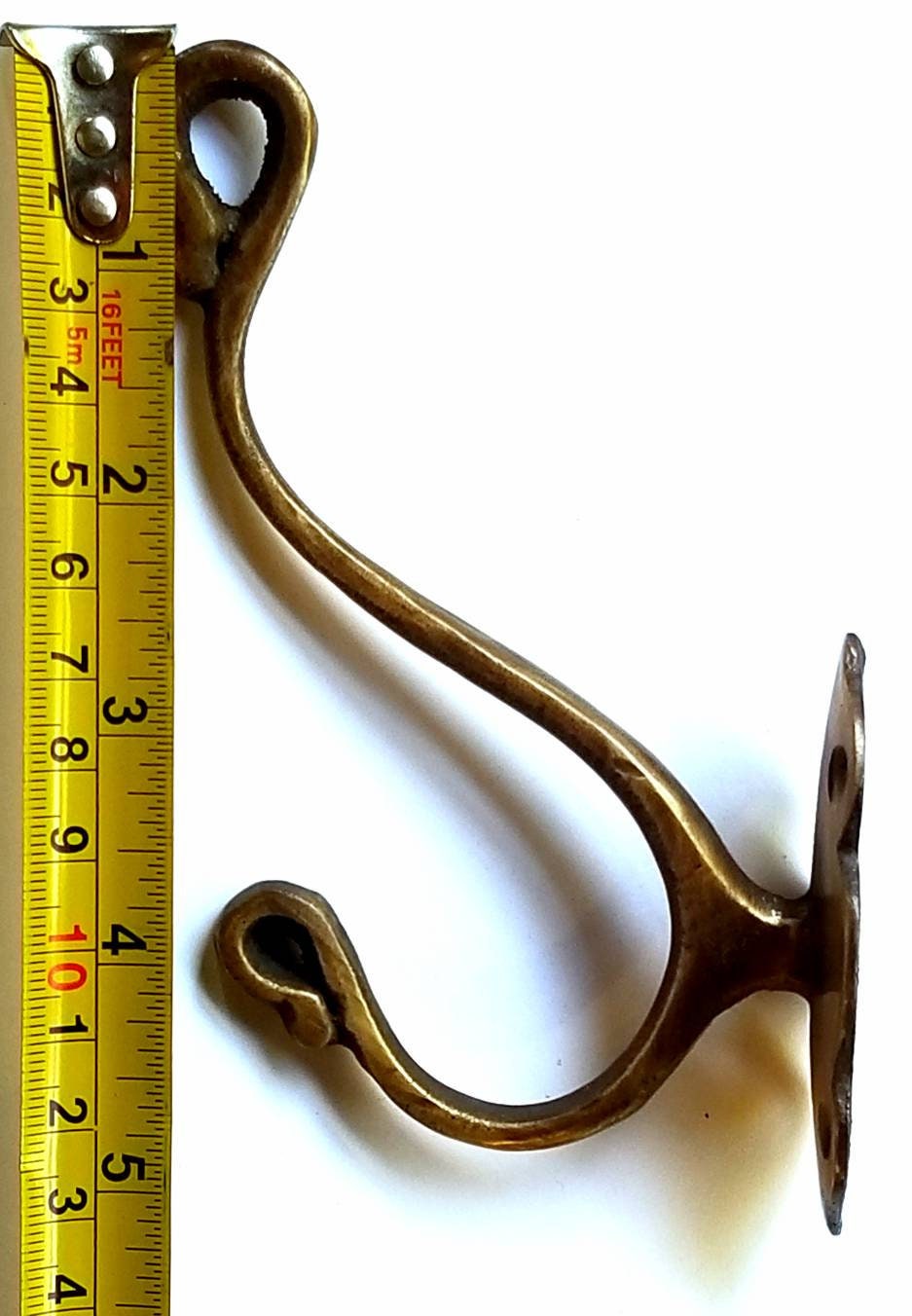 1 x Large Art Nouveau Coat, Hat, Towel, Hall Tree Hooks unique brass vintage antique double hooks, strong 6" #C11