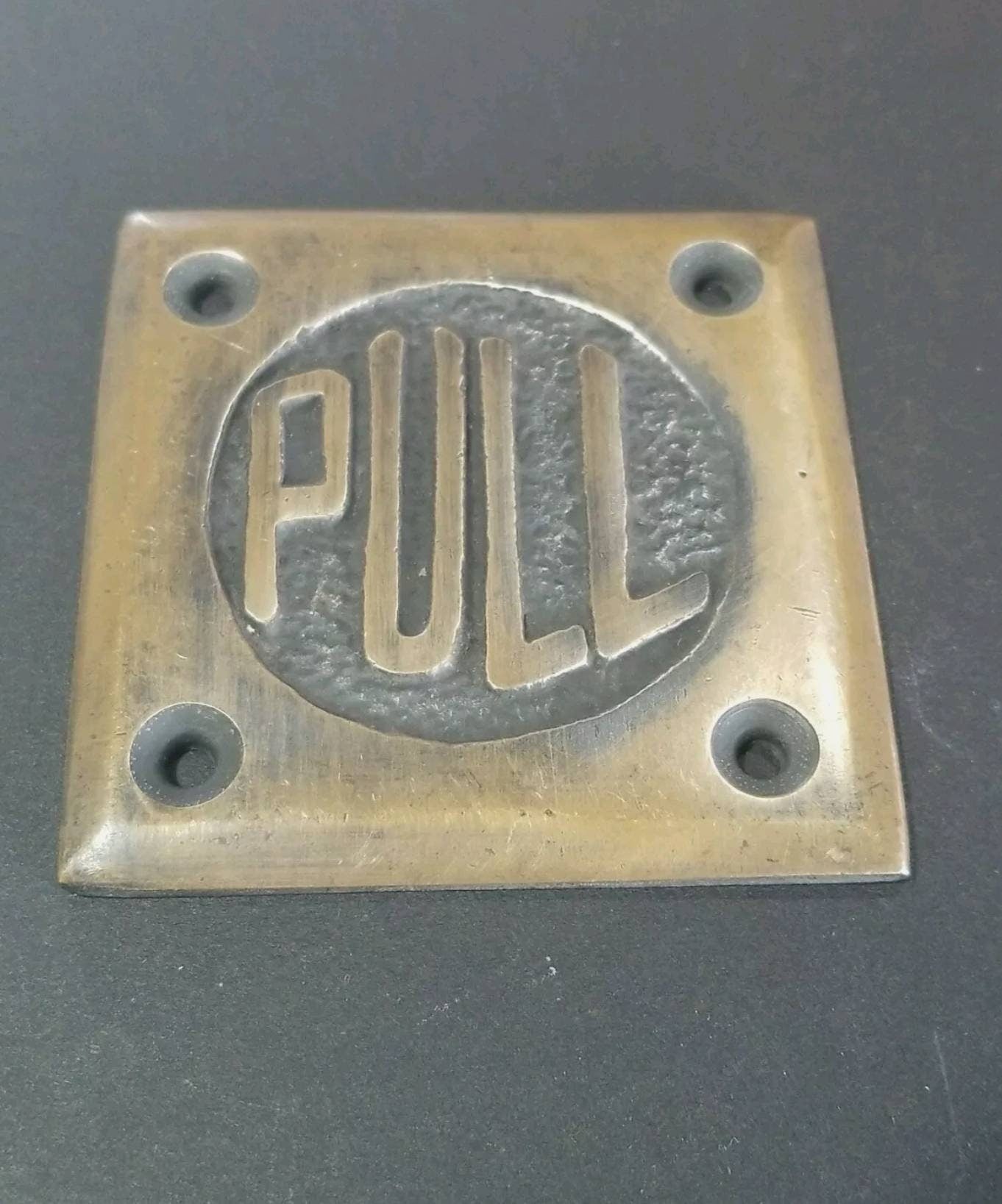 Art Deco Door PULL sign Rare Unique Antique style solid brass 2-1/2" #F8