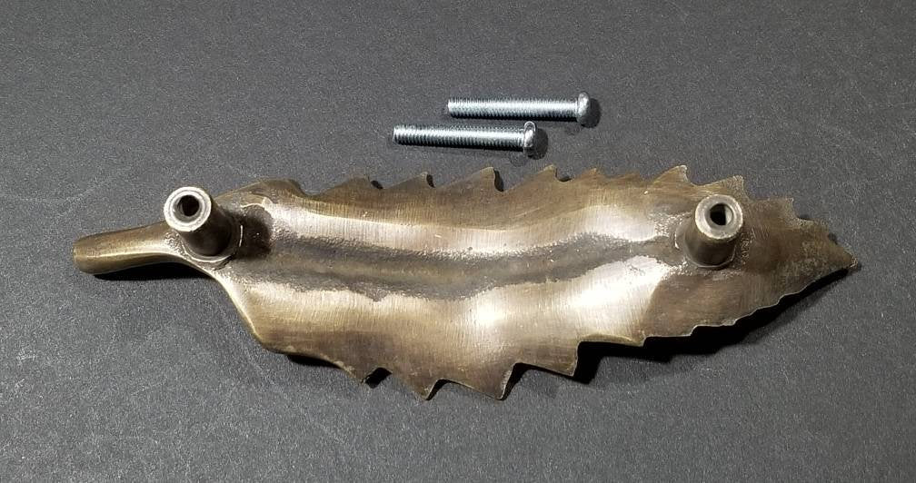 2 x Lg. American Beech Leaf handle pulls 5-3/4" long overall, organic natural design #P25