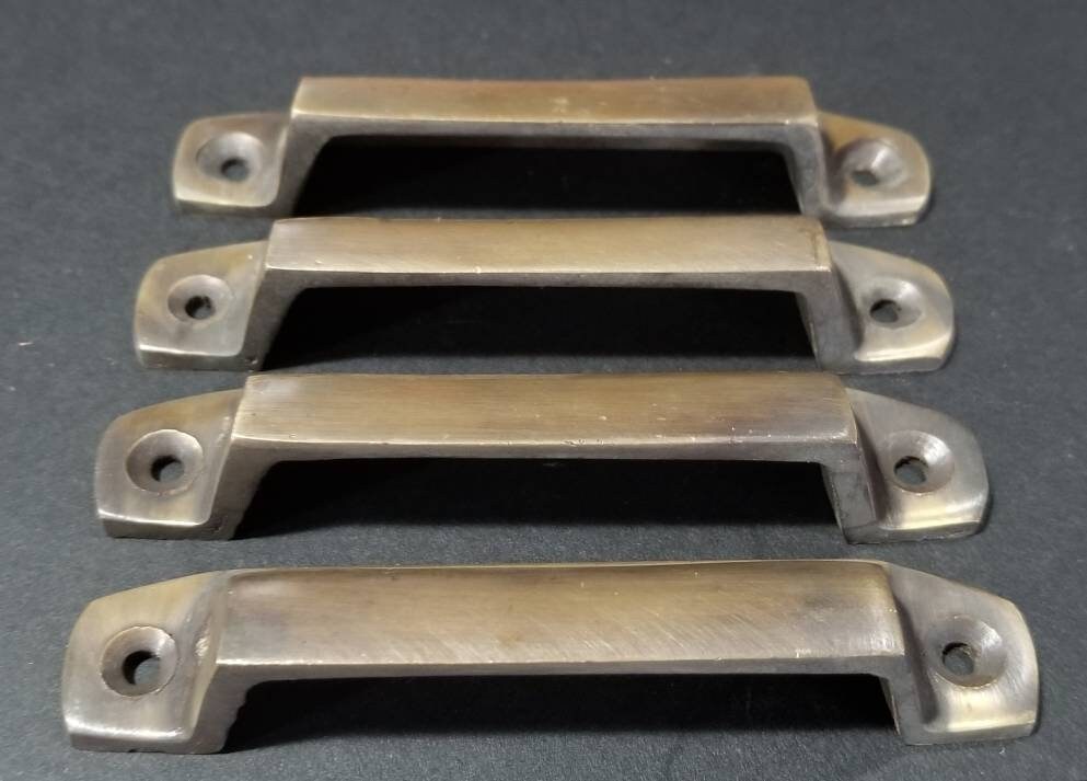 1 x Slim Antique Style Solid Brass Apothecary, Map Drawer, Cabinet, Bin Pull Handle 4" wide (3-1/2" centers) #A16