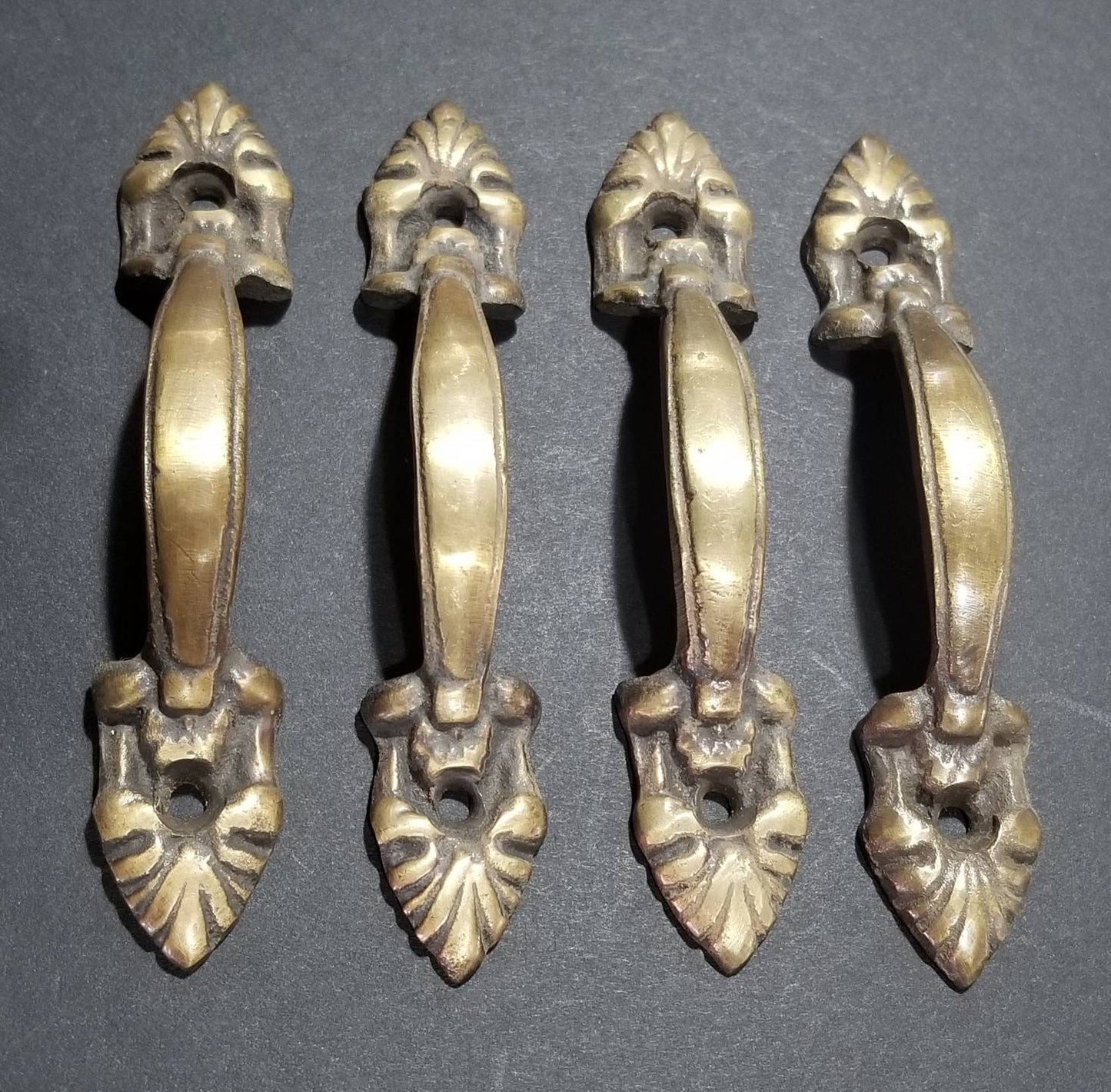 4 x French Ornate Antique Style Cabinet Drawer Pull Handles 4-3/8" solid brass #P4.Unlaquered.