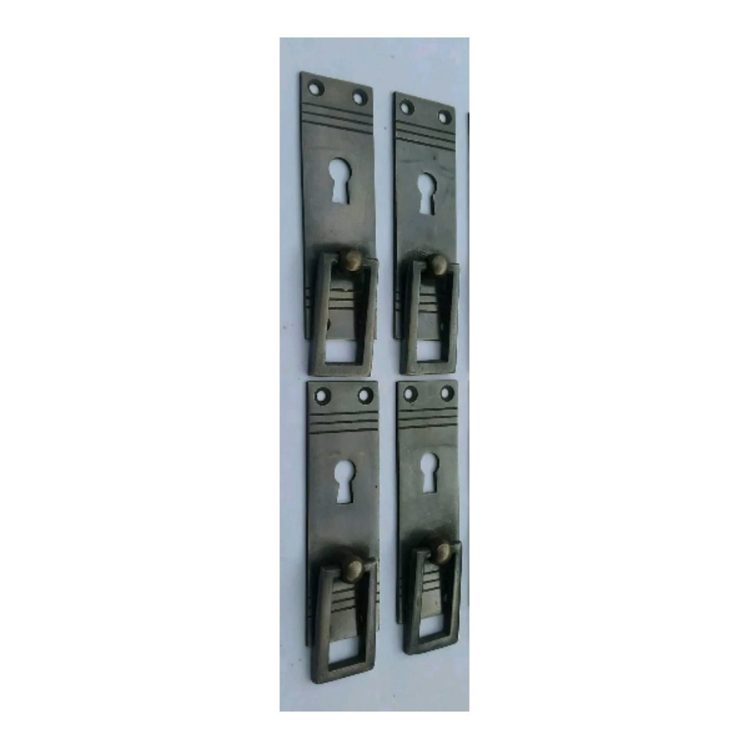 4 x Arts and Crafts Mission Hardware, Brass Handle ,Pulls in Antique Style ,with Escutcheon key hole,door handle,cabinet, 3 7/16" long #H31