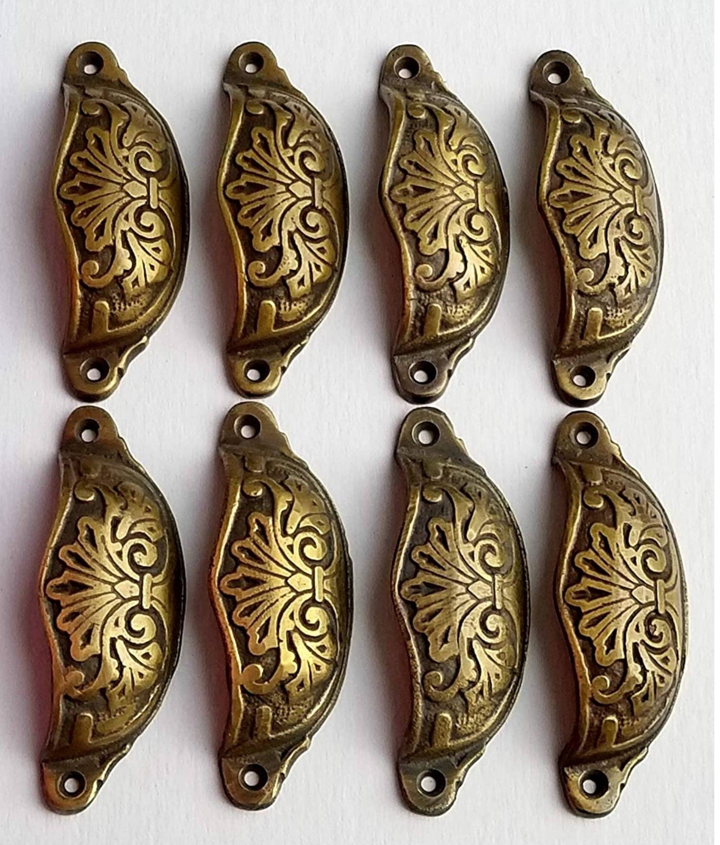 8 x Ornate Apothecary Cabinet Drawer Cup Pull Handles Victorian Style 3-1/2"centers (4-1/8" wide).Unlaquered. Cabinet,kitchen,woodworking#A1