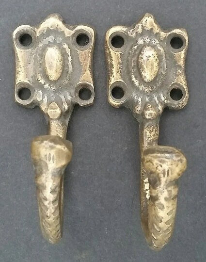 Single Coat Hat Hooks Unique Antique Style Ornate Backplate 2-1/2" long .Hand made, unlaquered. #C4
