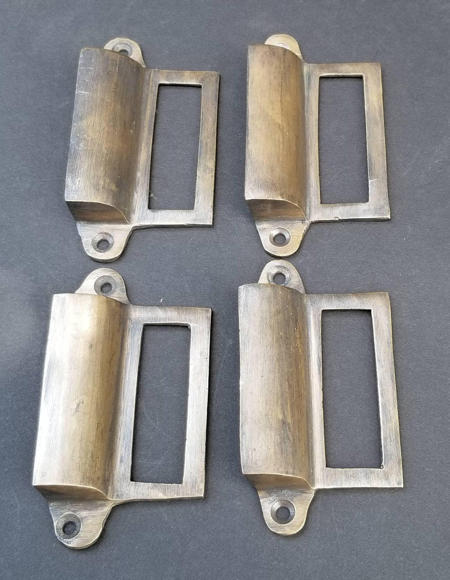 4 x Antique Vintage Card File Cabinet Handle, File Label Holders with Cup Bin Pull Handles, Organizing label 3-1/4" wide overall #A17